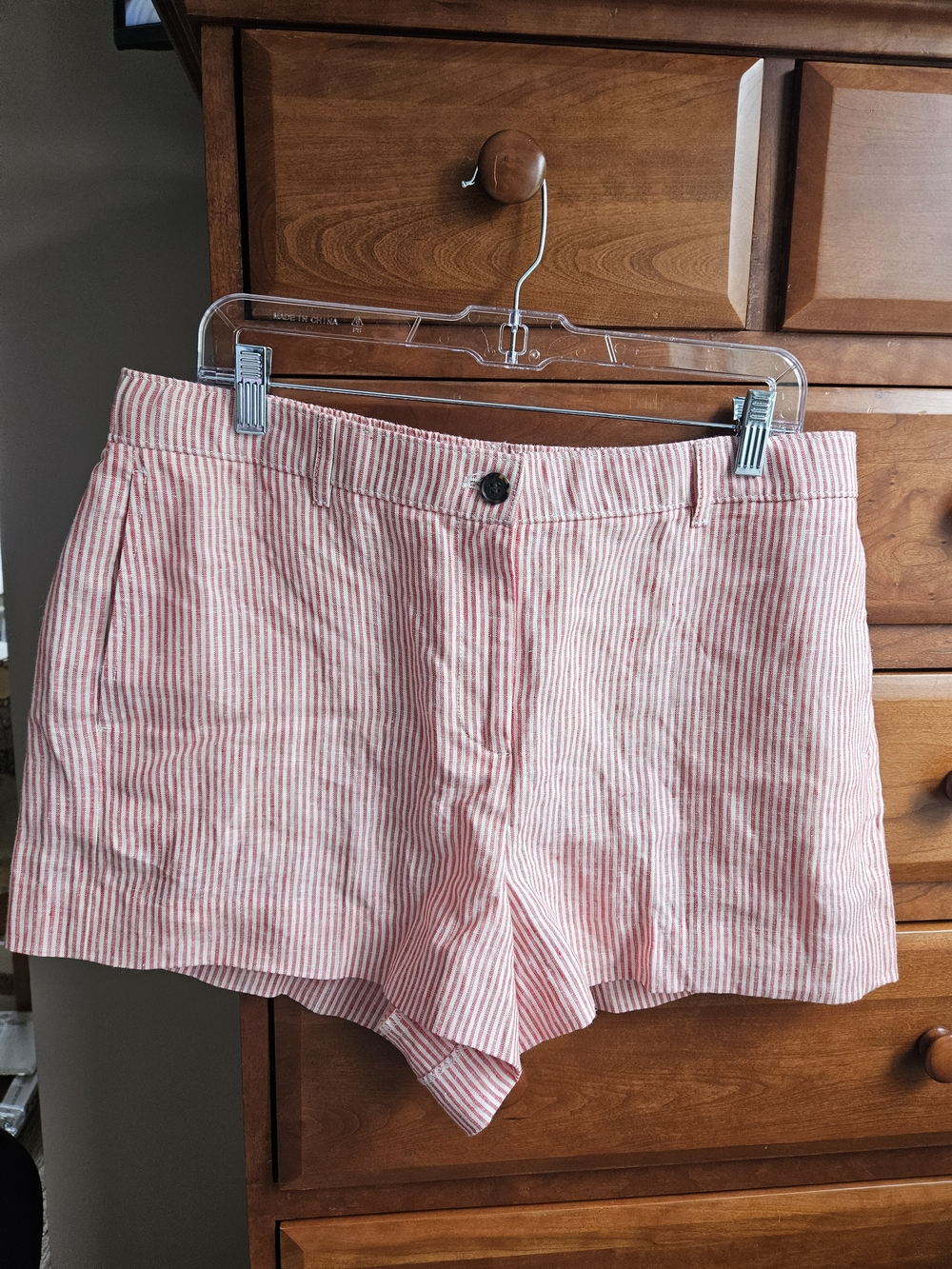 J. Crew Red and White Striped Linen-Blend Women's Shorts
